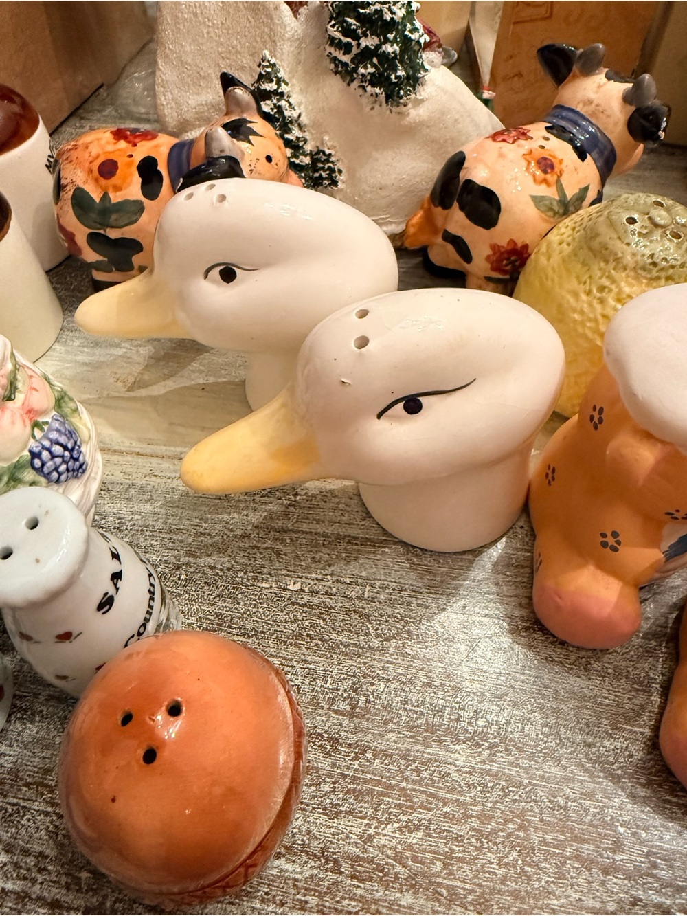 Ceramic Duck Head Salt & Pepper Shakers - Pair in White and Yellow